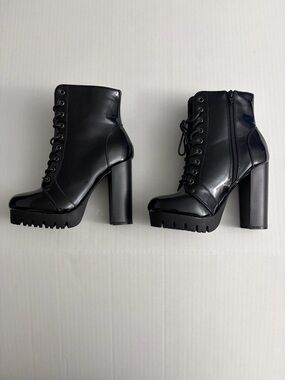 Black High Heel Lace-Up Ankle Boots